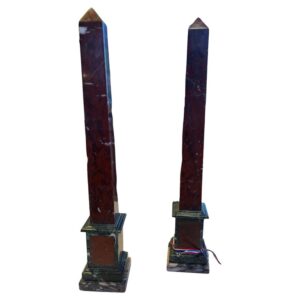 19th Century Pair Roman Obelisks Red and Green Marble