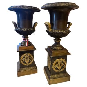 Circa 1820 Pair of French Empire Bronze Handled Urns
