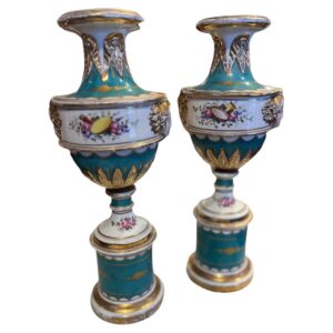 19th Century Pair Paris Porcelain Pedestal Vases