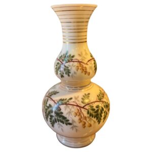 19th Century French Opaline Vase With Foliage and Berries