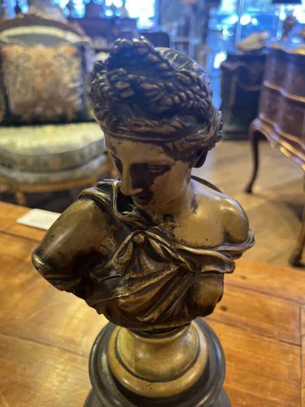 19th Century (Mid) Bronze Bust of Diana Black Marble Base - Image 2