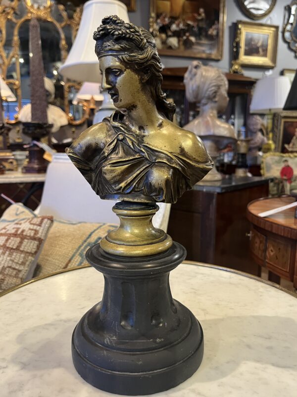 19th Century (Mid) Bronze Bust of Diana Black Marble Base - Image 3