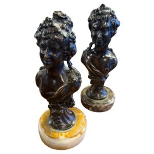 Circa 1870-1880 Pair French Grand Tour Bronze Female Busts