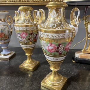Circa 1800 Pair of Floral Paris Porcelain Urns
