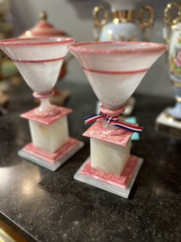 Pair White and Pink Rhodochrosite Vases - Image 2