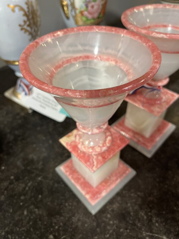 Pair White and Pink Rhodochrosite Vases - Image 4