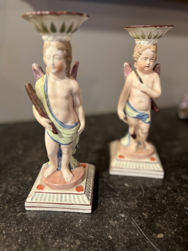 Antique Staffordshire Pair Pottery Candlesticks Figurines - Image 2