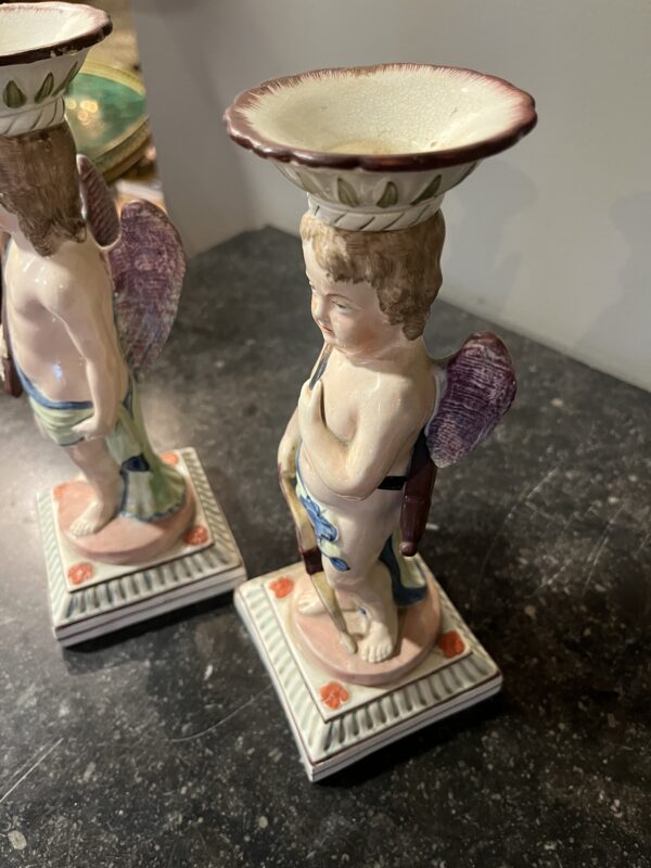 Antique Staffordshire Pair Pottery Candlesticks Figurines - Image 3
