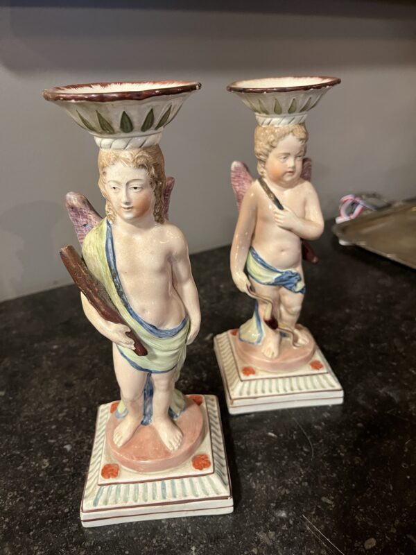 Antique Staffordshire Pair Pottery Candlesticks Figurines - Image 4