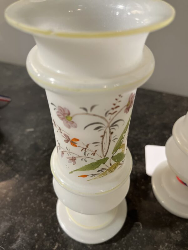 Antique French Pair Opaline Vases Floral - Image 4