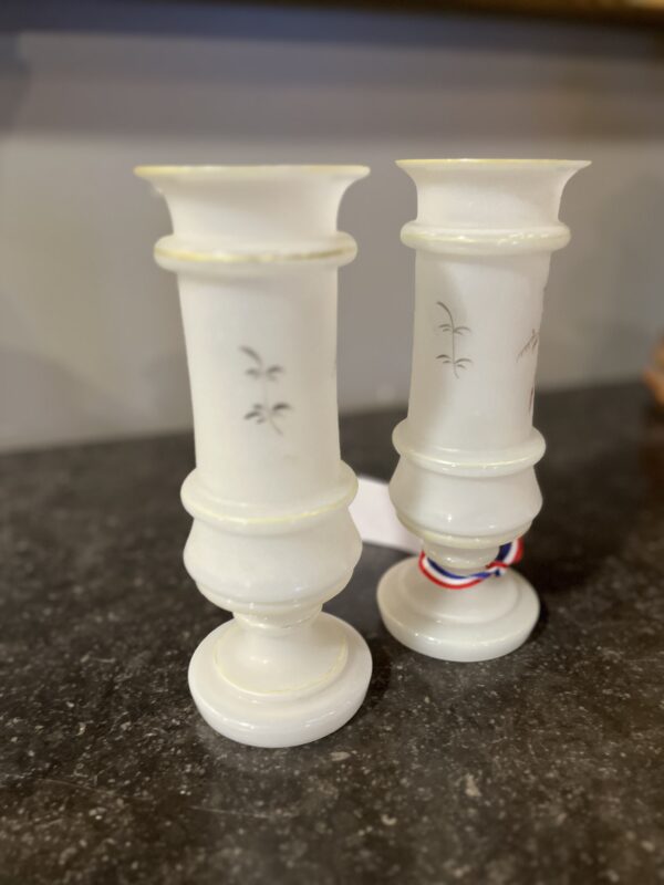 Antique French Pair Opaline Vases Floral - Image 8