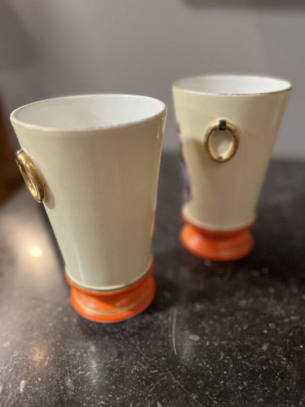 Circa 1930's Pair Portrait Vases Orange Accent - Image 5