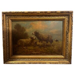 Antique Oil Painting Sheep & Lamb By Paul Henry Schouten