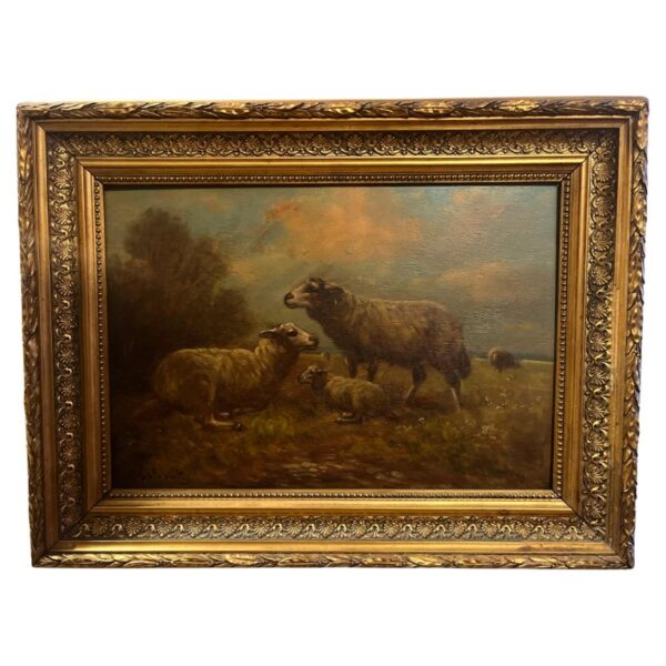 Antique Oil Painting Sheep & Lamb By Paul Henry Schouten