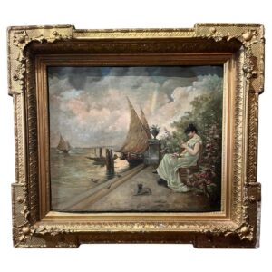 19th Century Oil French Riviera Attributed to Fausto Zonaro