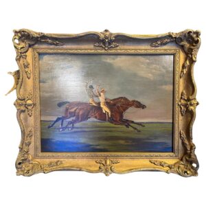 19th Century Horse Racing Oil on Mahogany by Benjamin Herring