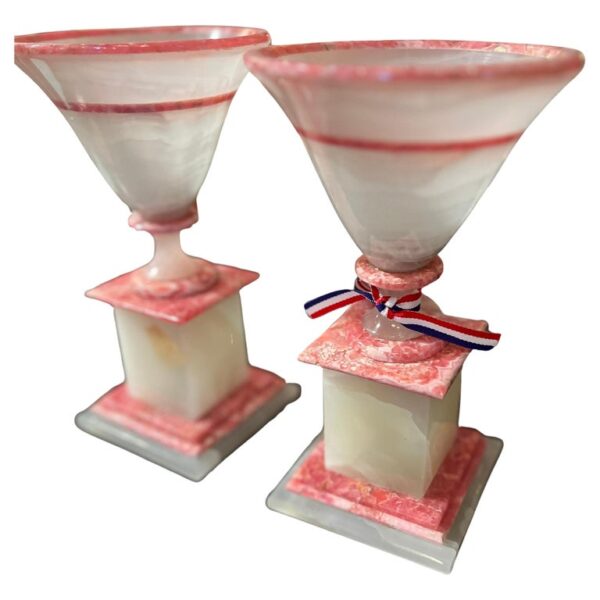 Pair White and Pink Rhodochrosite Vases